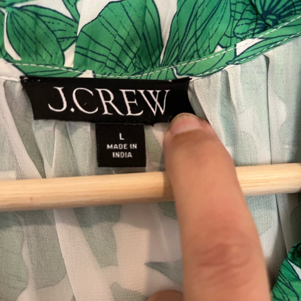 JCREW Smocked Waist Greenhouse Floral Kelly Green Preppy Garden Dress sz L - Picture 5 of 13